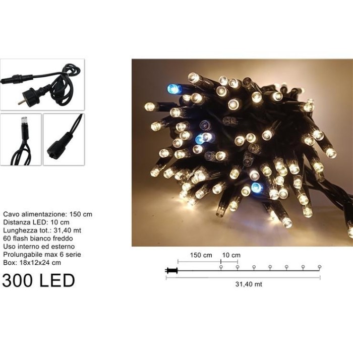 LUCCIOLONI 300 LED (60 LED FLASH) BIANCOCALDO PROLUNGABILE